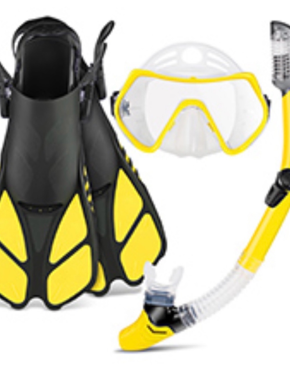 NEW In Mesh & Plastic Bag Yellow & Black 5pc Snorkel Set - Picture 2 of 12